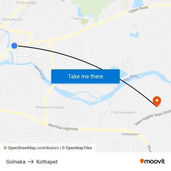 Golnaka to Kothapet map