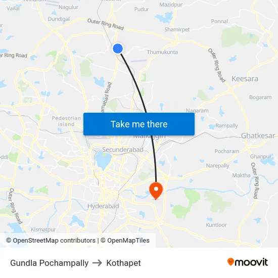 Gundla Pochampally to Kothapet map