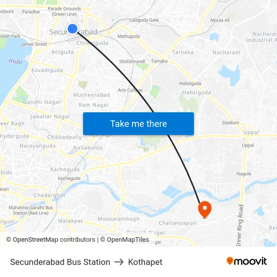 Secunderabad Bus Station to Kothapet map