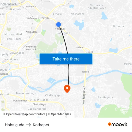 Habsiguda to Kothapet map
