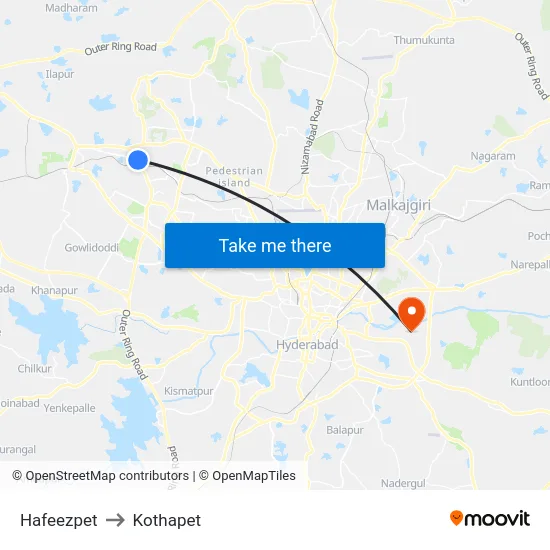 Hafeezpet to Kothapet map