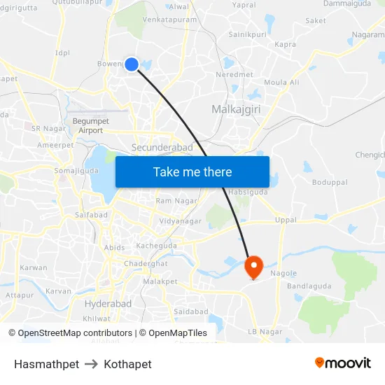 Hasmathpet to Kothapet map