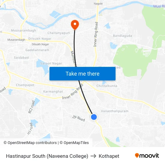 Hastinapur South (Naveena College) to Kothapet map
