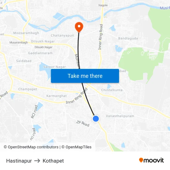 Hastinapur to Kothapet map