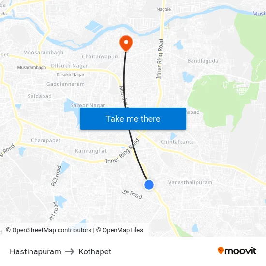 Hastinapuram to Kothapet map