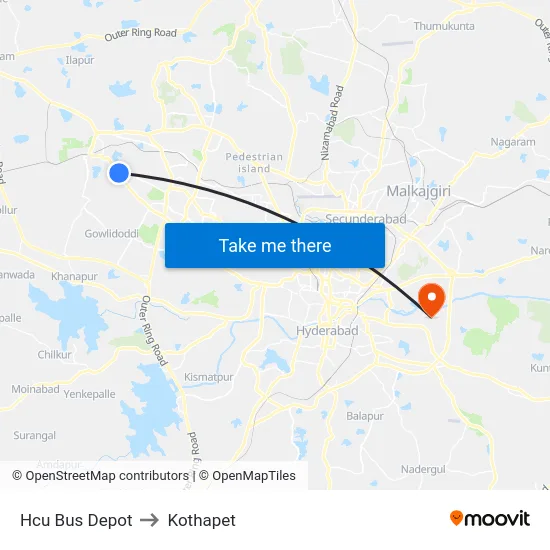 Hcu Bus Depot to Kothapet map
