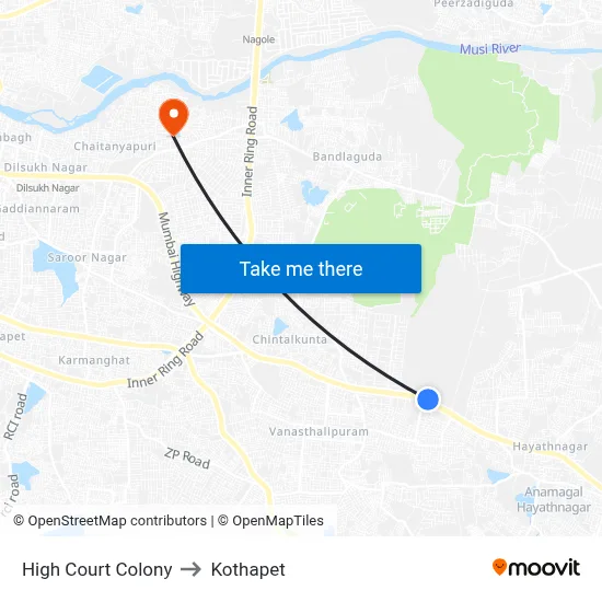 High Court Colony to Kothapet map