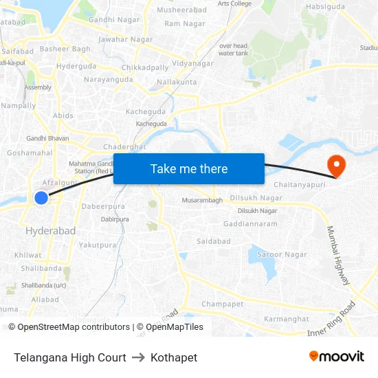 Telangana High Court to Kothapet map