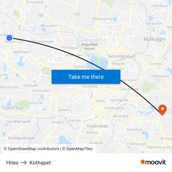 Hitex to Kothapet map