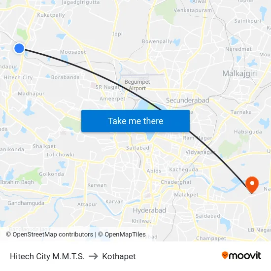 Hitech City M.M.T.S. to Kothapet map