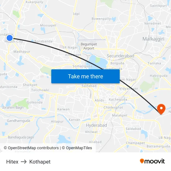 Hitex to Kothapet map