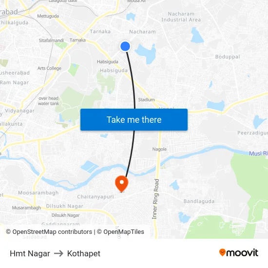Hmt Nagar to Kothapet map