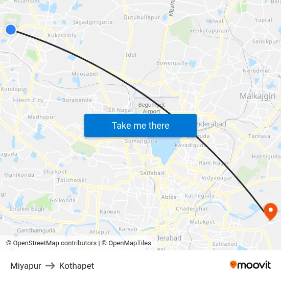 Miyapur to Kothapet map
