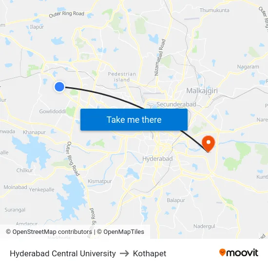 Hyderabad Central University to Kothapet map