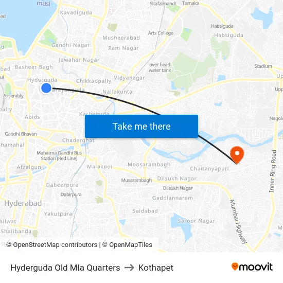 Hyderguda Old Mla Quarters to Kothapet map