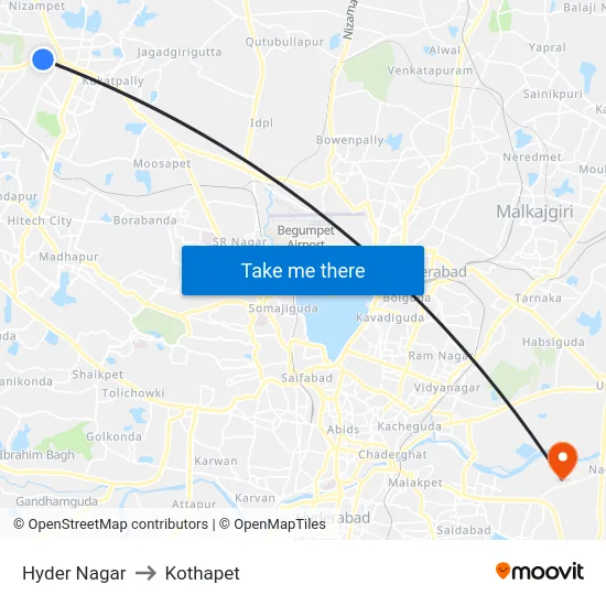 Hyder Nagar to Kothapet map