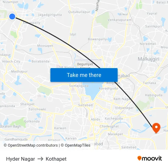 Hyder Nagar to Kothapet map