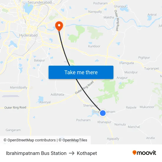 Ibrahimpatnam Bus Station to Kothapet map