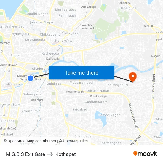 M.G.B.S Exit Gate to Kothapet map