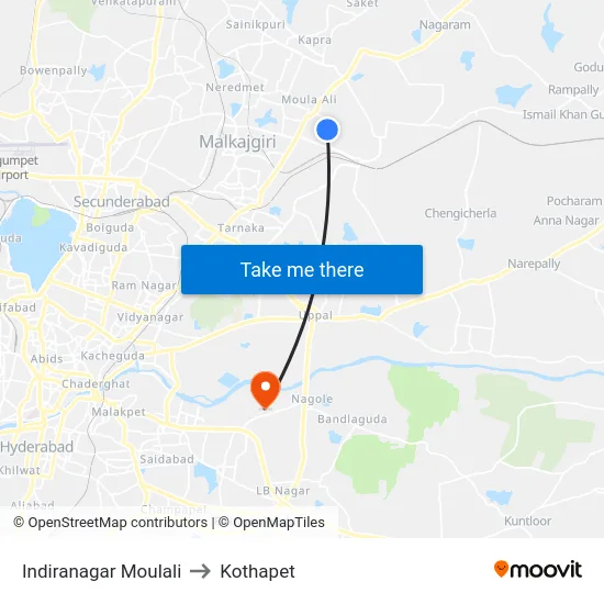 Indiranagar Moulali to Kothapet map