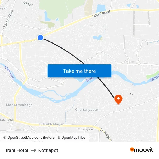 Irani Hotel to Kothapet map