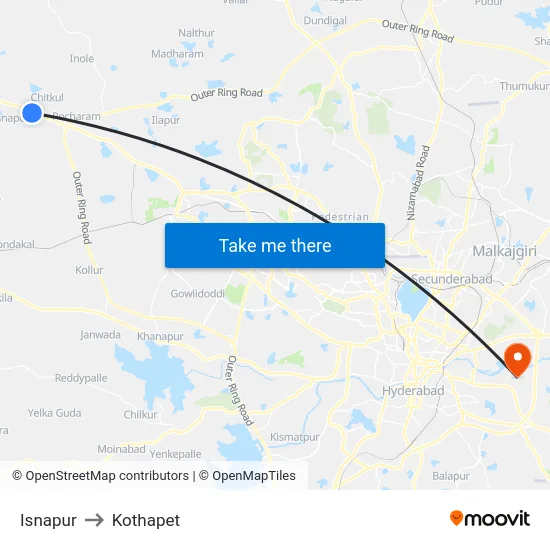 Isnapur to Kothapet map