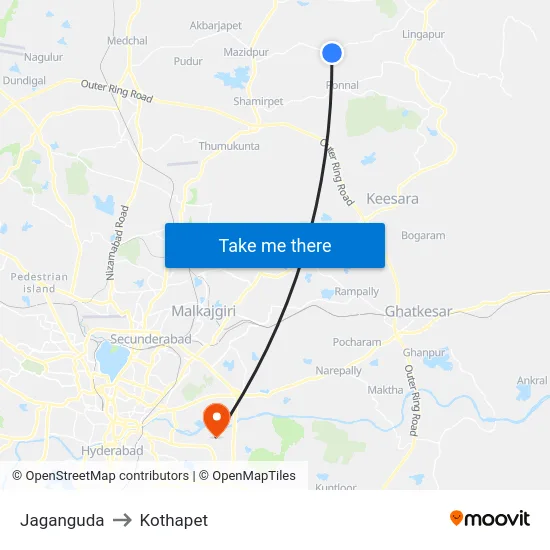 Jaganguda to Kothapet map
