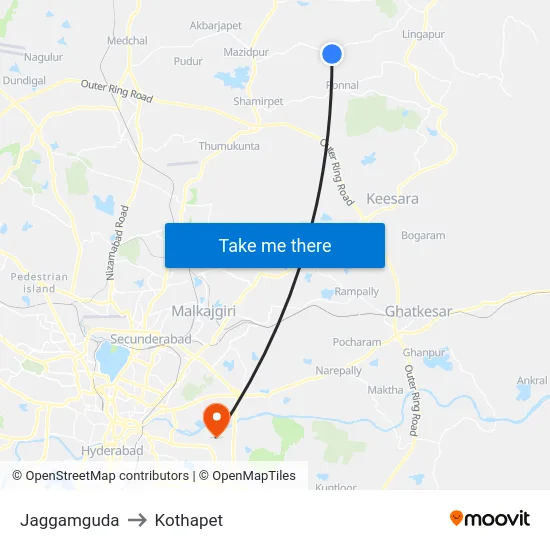 Jaggamguda to Kothapet map