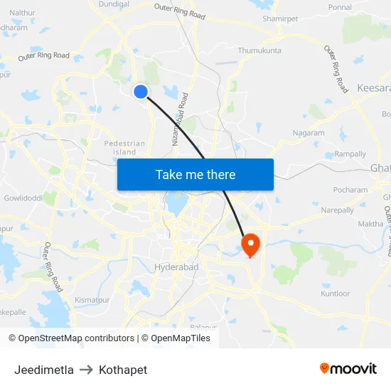 Jeedimetla to Kothapet map