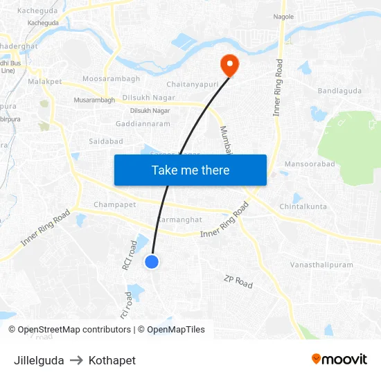 Jillelguda to Kothapet map