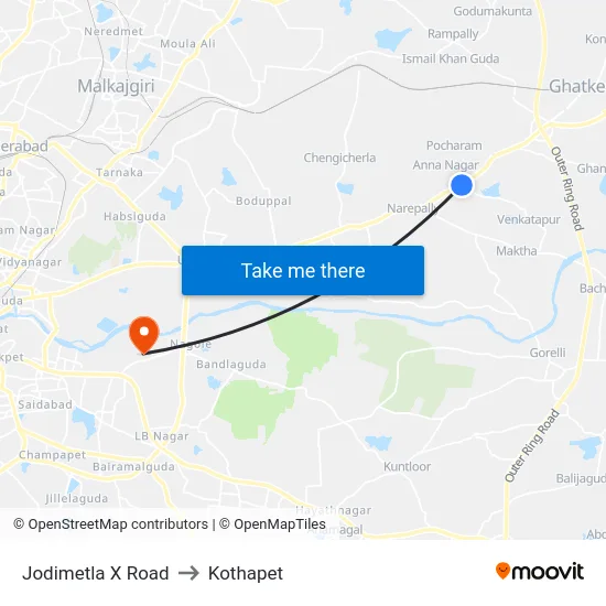 Jodimetla X Road to Kothapet map