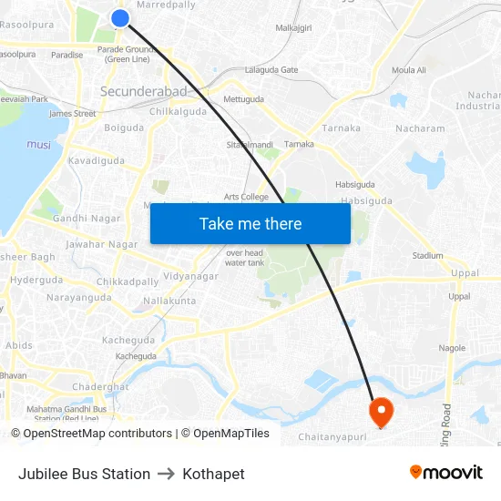 Jubilee Bus Station to Kothapet map