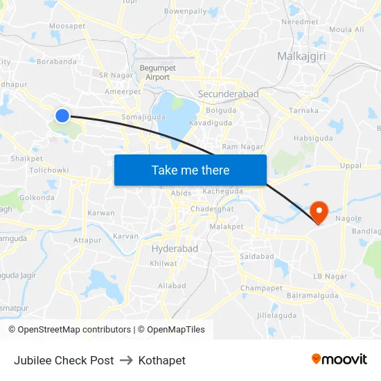 Jubilee Check Post to Kothapet map