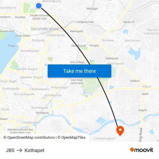 JBS to Kothapet map