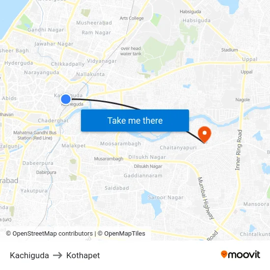 Kachiguda to Kothapet map