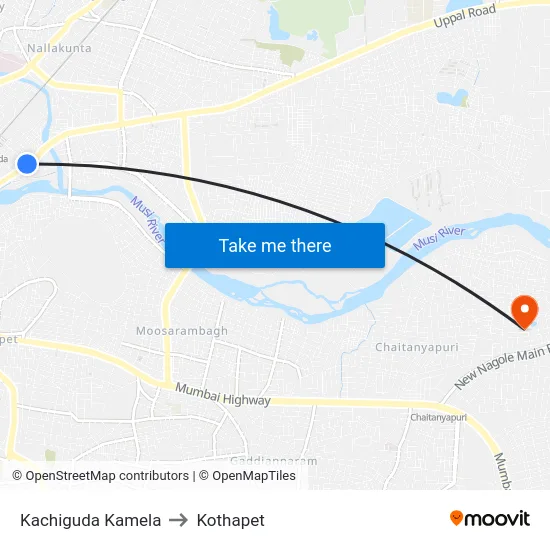 Kachiguda Kamela to Kothapet map