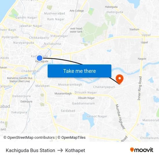 Kachiguda Bus Station to Kothapet map
