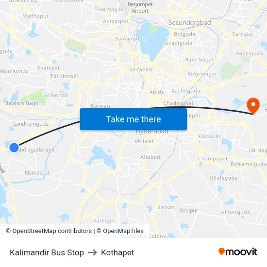 Kalimandir Bus Stop to Kothapet map