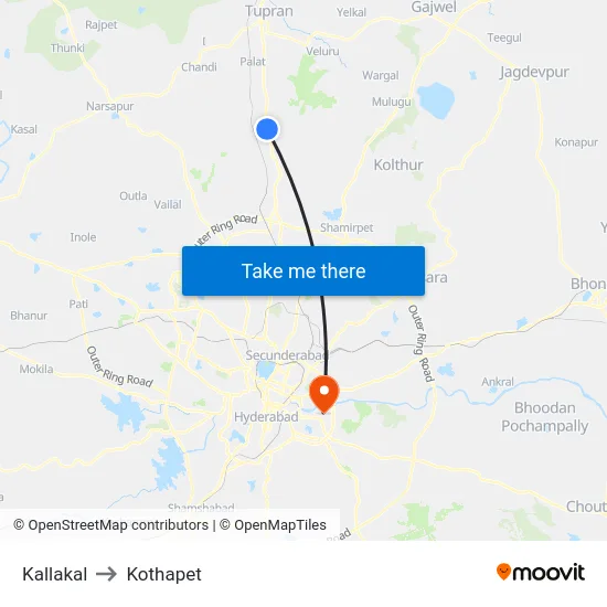 Kallakal to Kothapet map