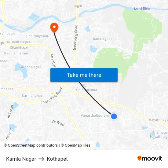 Kamla Nagar to Kothapet map
