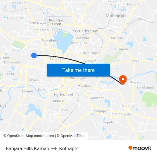 Banjara Hills Kaman to Kothapet map