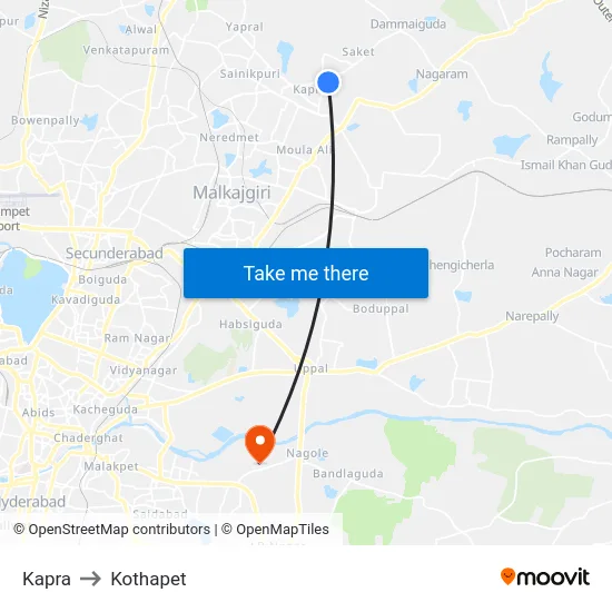 Kapra to Kothapet map