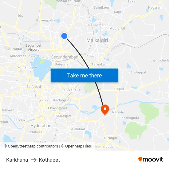 Karkhana to Kothapet map