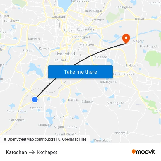 Katedhan to Kothapet map