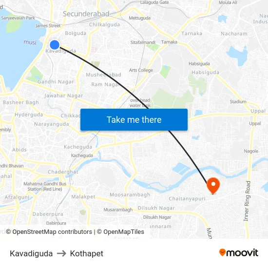 Kavadiguda to Kothapet map