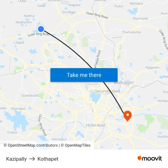 Kazipally to Kothapet map