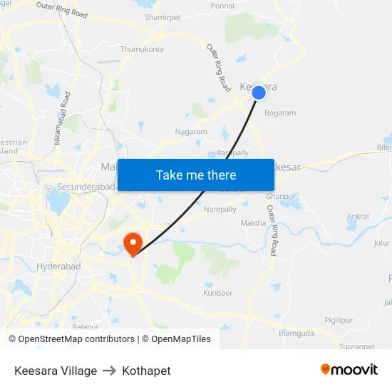 Keesara Village to Kothapet map