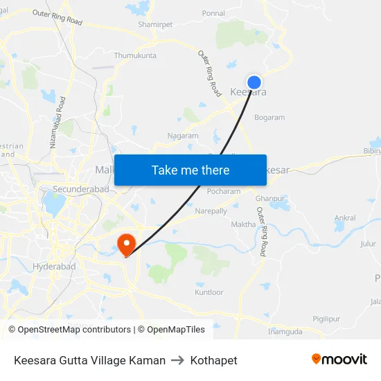Keesara Gutta Village Kaman to Kothapet map
