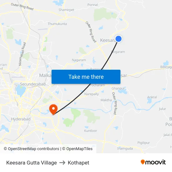 Keesara Gutta Village to Kothapet map