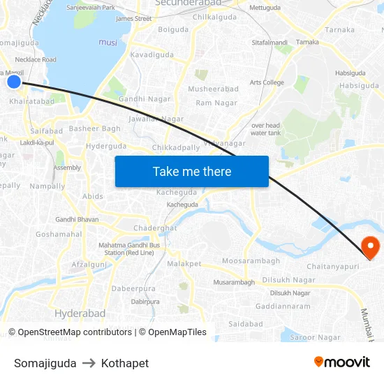 Somajiguda to Kothapet map